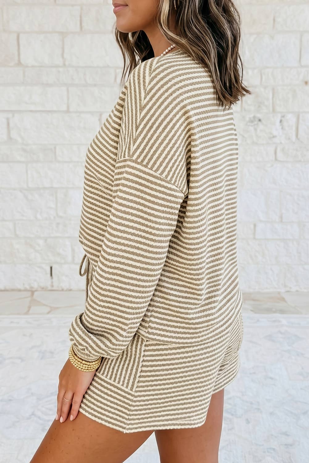 Striped Textured Knit Top and Short 2pc Sets